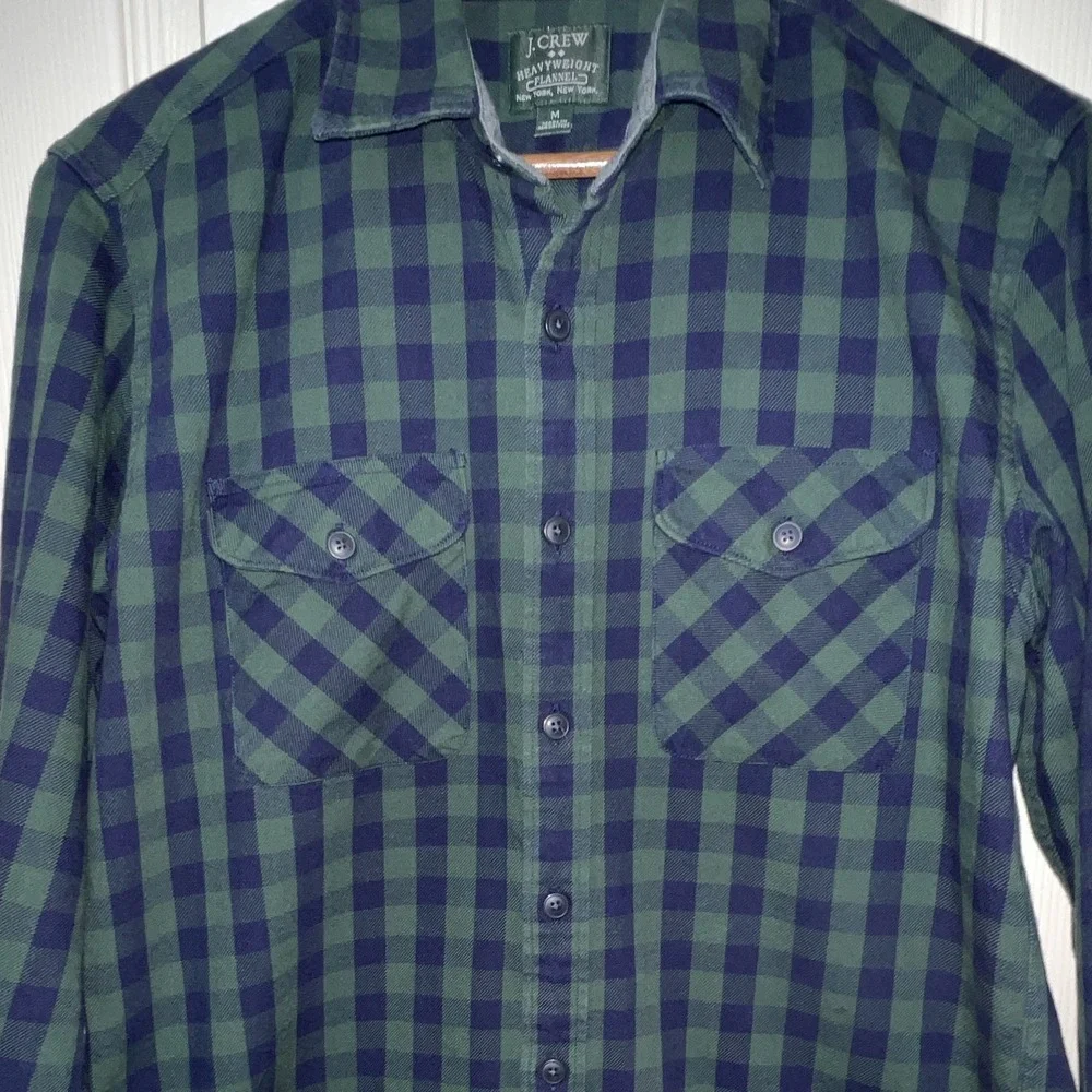 J. Crew Heavyweight Flannel Green Blue Plaid 2-Pocket Shirt Mens M 20638
